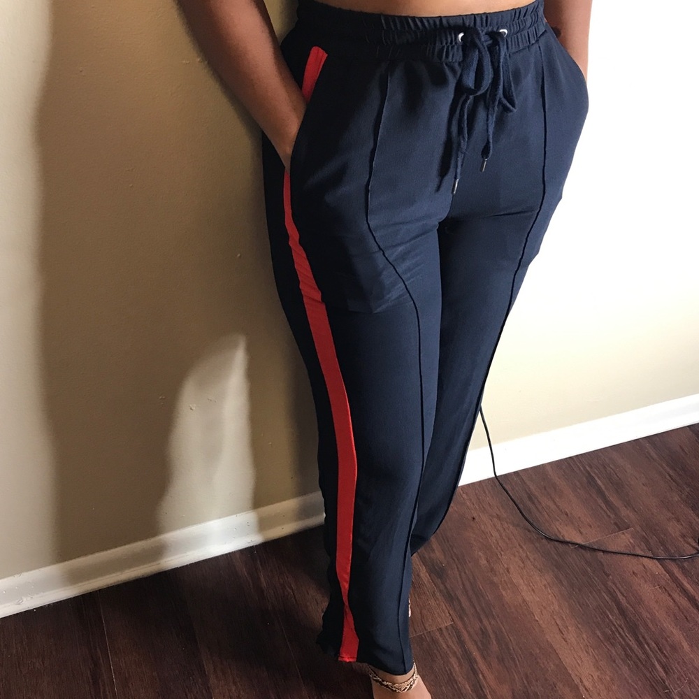 Navy Blue | Orange stripe Trousers